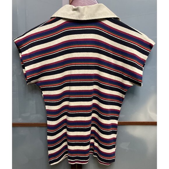 Bananas by Nancy Bossio Vintage 70s Striped Collared Button Up Shirt Tee Blouse - Picture 2 of 5